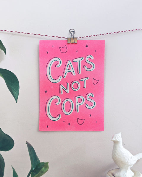 Cats Not Cops / All Cats Are Beautiful Risograph Postcard