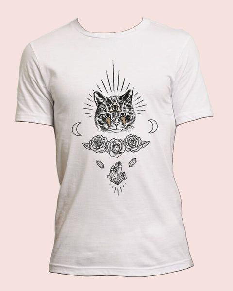 Illumicati Mystical Cat Organic T-Shirt in White – Pre-order