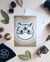 Smiling Eyes Masked Cat Risograph Postcard